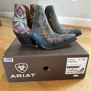 Ariat x Pendleton Dixon snip toe ankle boot leather turquoise embroidery